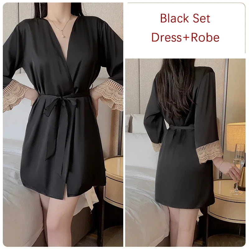 REBEYULI Brand 2025 Vintage Women Nightgown Sets Sexy Lingerie Set Spaghetti Strap Nigh Dress with Bra Cups Women's Nightwear