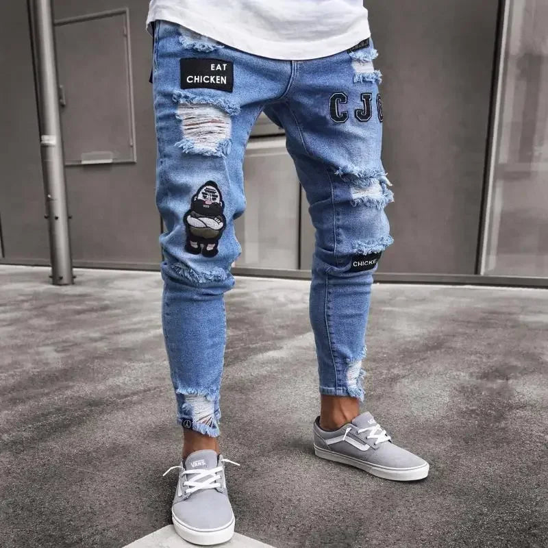 Men's Punk Ripped Skinny Jeans