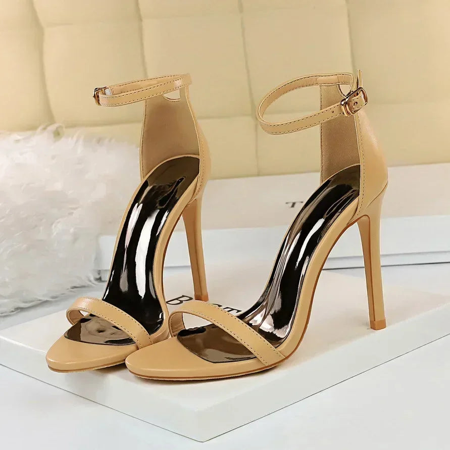 Women Sexy Club 10cm High Heels Stripper Gladiator Holiday Sandals Lady Daily Ankle Strappy Red Khaki Nightclub Dress Sandles