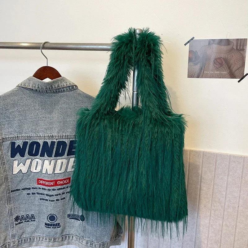 2025 NEW Wool Women's Plush Shoulder Bags Y2k Hot Faux Fur Lady Bag Large Capacity Fashion Female Furry Purse Tote Handbags