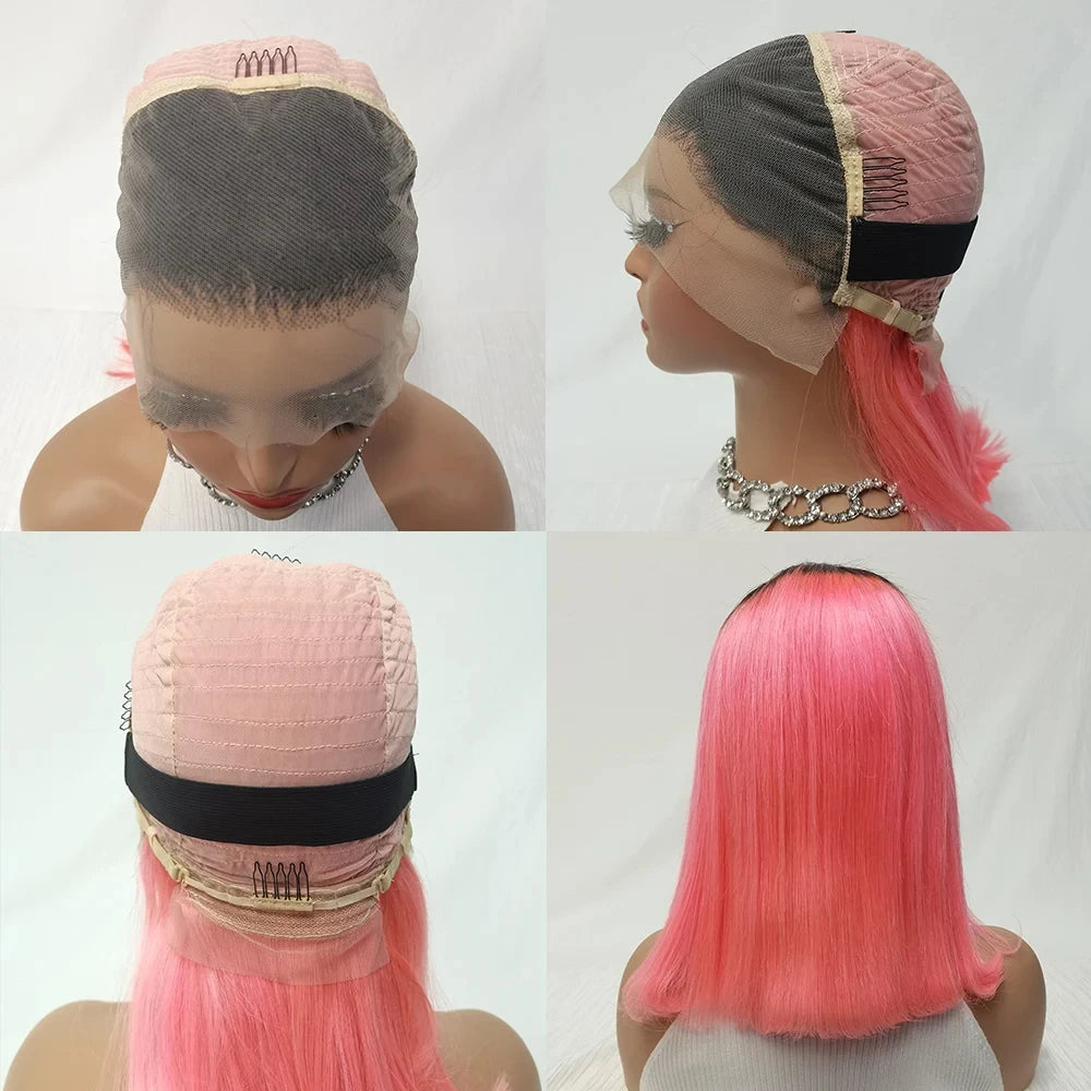Mint Green Bob Wig Human Hair 200% Density 13x4 Transparent Straight Lace Front Wigs Pre Plucked with Baby Hair for Black Women