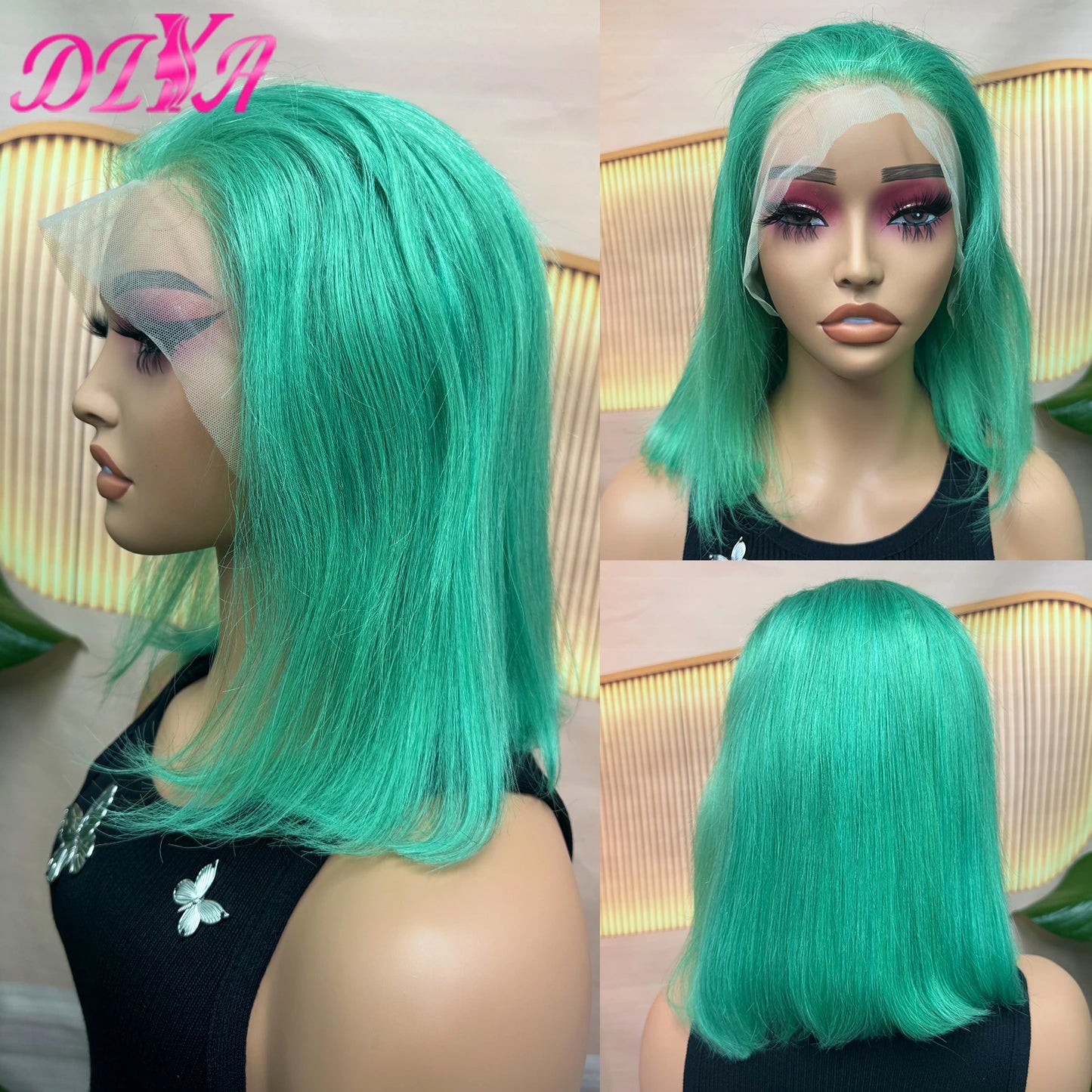 Light Lime Green Bob Wig Human Hair 13x4 Frontal Lace Wig Human Hair Pre Plucked HD Lace Bob Straight Colored Human Hair Wigs