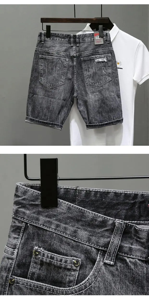 Summer 2025 Light Blue Ripped Cat Whisker Patch Letter Print Slim Denim Shorts Teenagers Jeans Boys and Girls Cowboy Short Pants