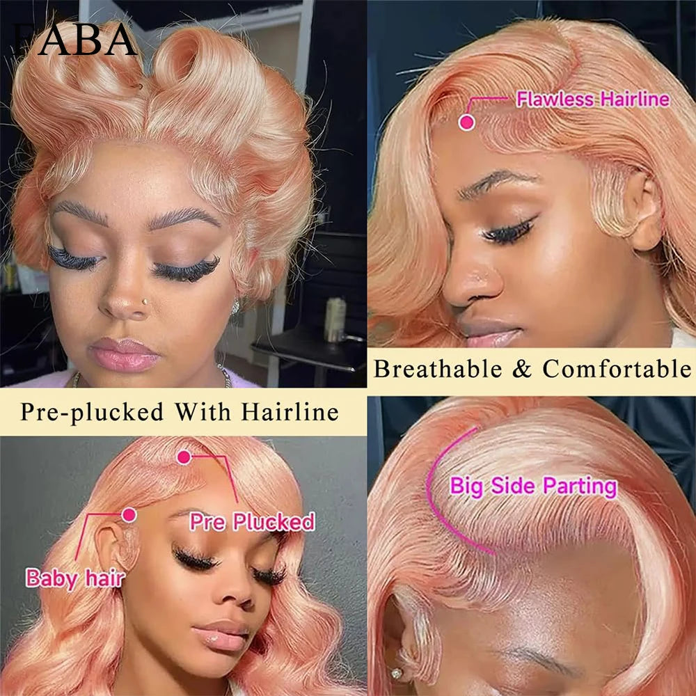 FABA Baby Pink Lace Front Human Hair Wig Body Wave Human Hair Wigs 13x4 Lace Frontal Wig Human Hair with Baby Hair For Women