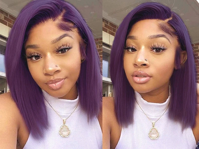 Dark Purple Bob Wig Human Hair 13x4 Hd Lace Front Wigs Human Hair 180% Density Glueless Wigs Short Cut Straight Bob Wigs