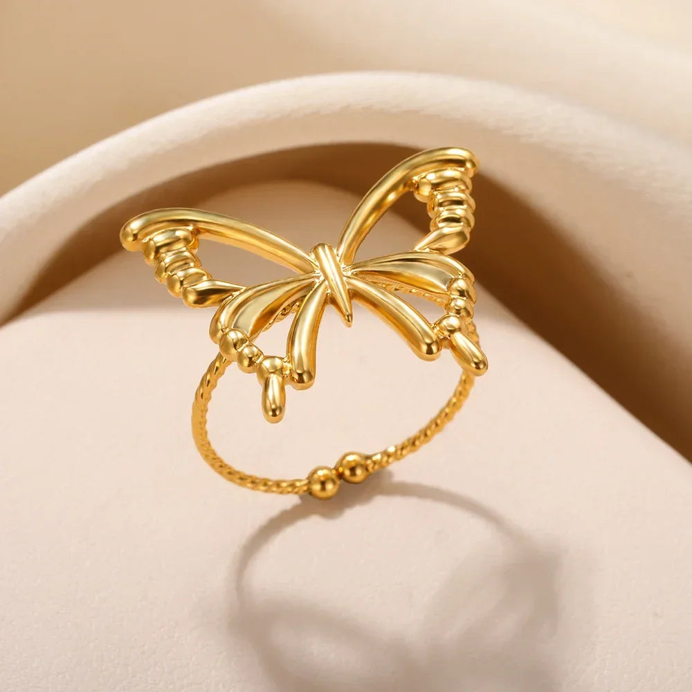 Women's Stainless Steel Heart Ring Gold Waterproof