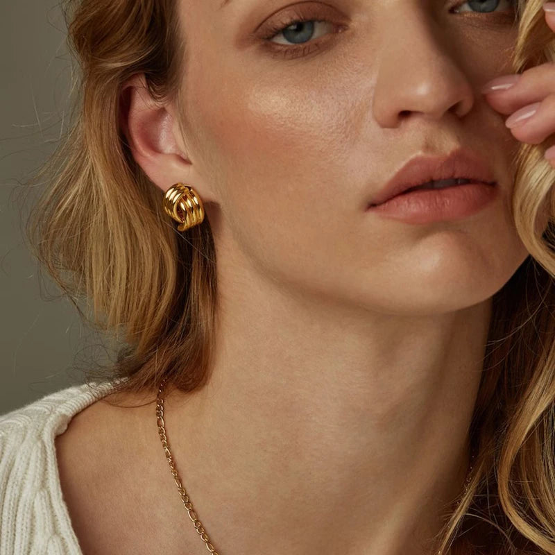 Three-Layer Textured Intersecting Knot Earring