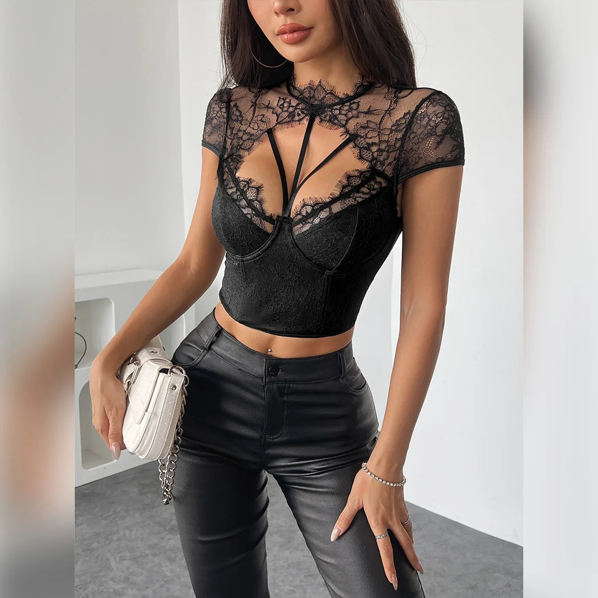 Fashion Black Lack Mesh Crop Tops Elegant Women Camisole 2025 Summer Fit Tank Top Sexy Lingerie Go Out Wear Corset Woman Clothes