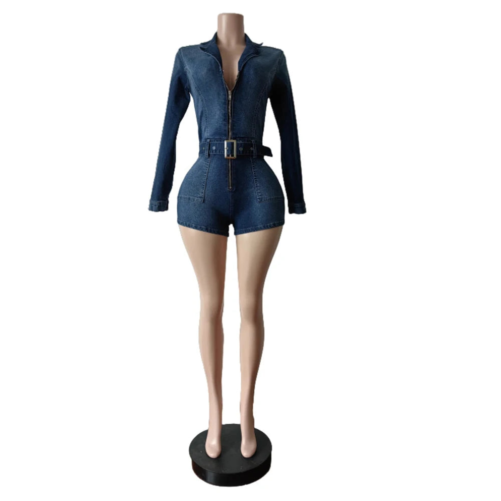 Lady Denim Long Sleeve Romper Streetwear Sexy New Arrivals 2025 Spring