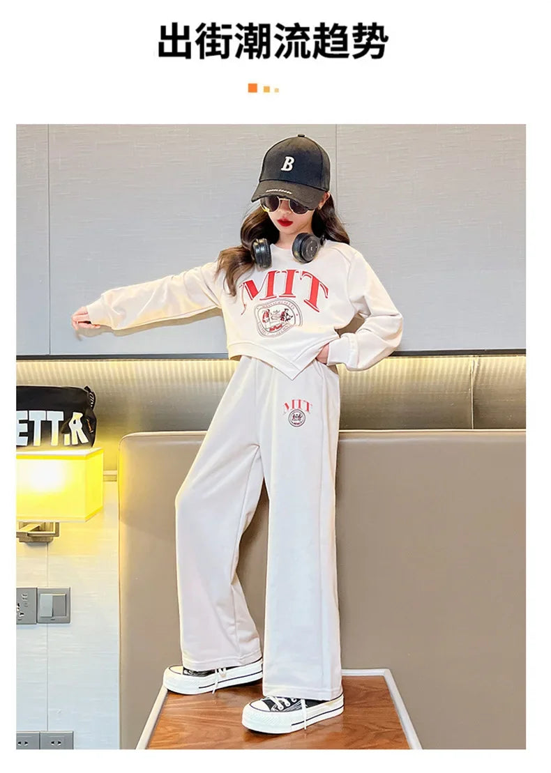 2025 autumn spring kid Girls Clothes Suit Child irregular letter sweatshirt t-shirt top and loose pant Tracksuit 4 8 10 12 year