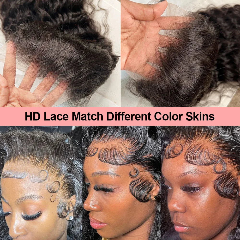 Curly 360 Lace Front Human Hair Wigs 250 Density Brazilian Deep Wave 40 Inch 13x6 HD Lace Frontal Wig 100% Human Hair Preplucked