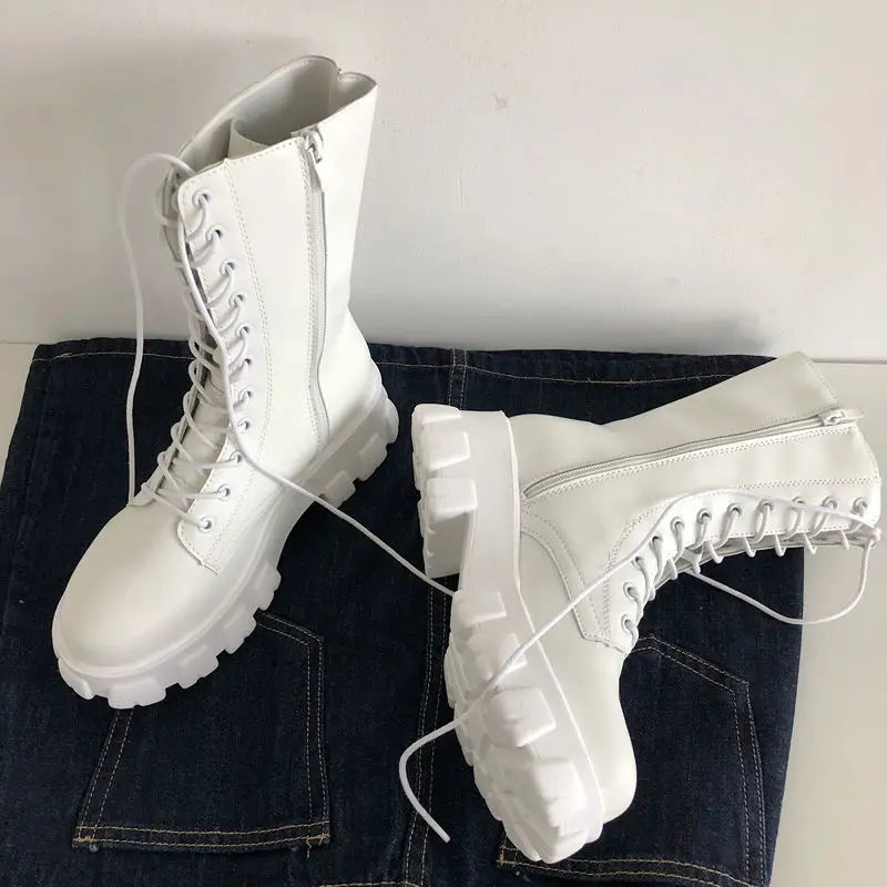 New Mid Calf Lace-up Ladies Chelsea Zipper Boots