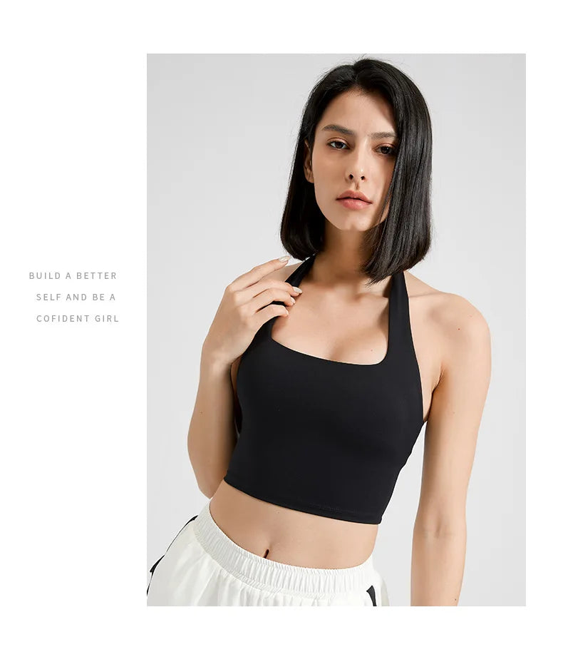 Sexy Halter Padded Athletic Sport Bra Women Backless Workout Gym Yoga Crop Top Fitness Bra with Built In Bra