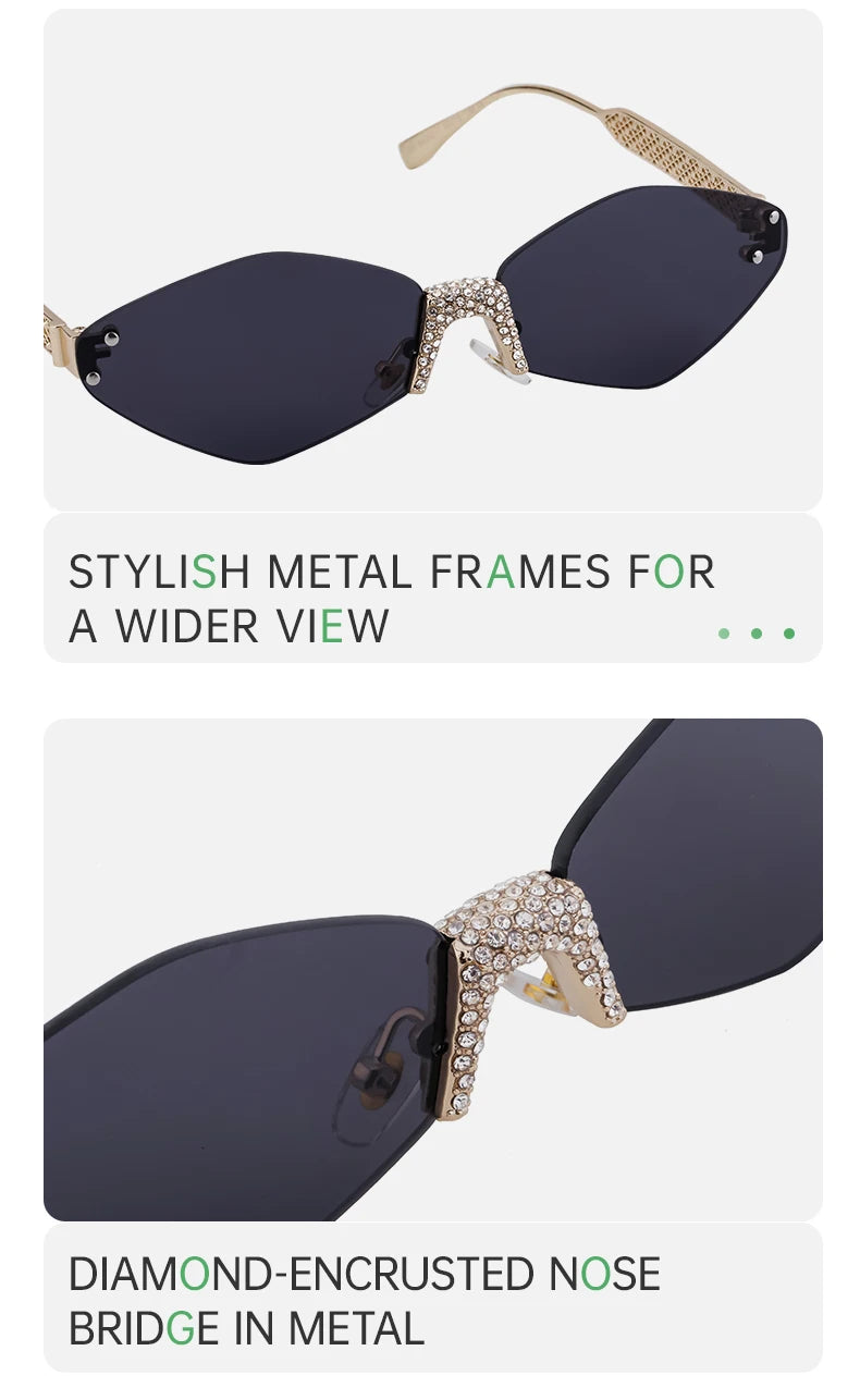 Small Metal Frame Hexagon Rimless Sunglasses Women 2025 Luxury Brand Design Polygon Sun Glasses For Ladies Retro Eyewear Shades