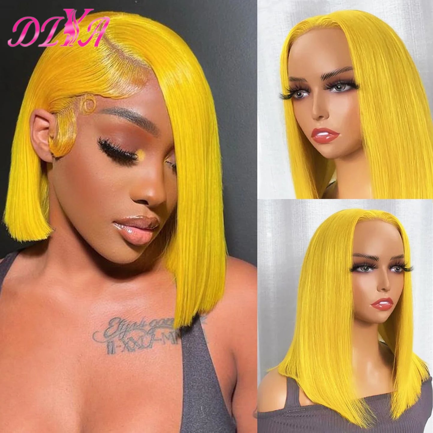 Light Lime Green Bob Wig Human Hair 13x4 Frontal Lace Wig Human Hair Pre Plucked HD Lace Bob Straight Colored Human Hair Wigs