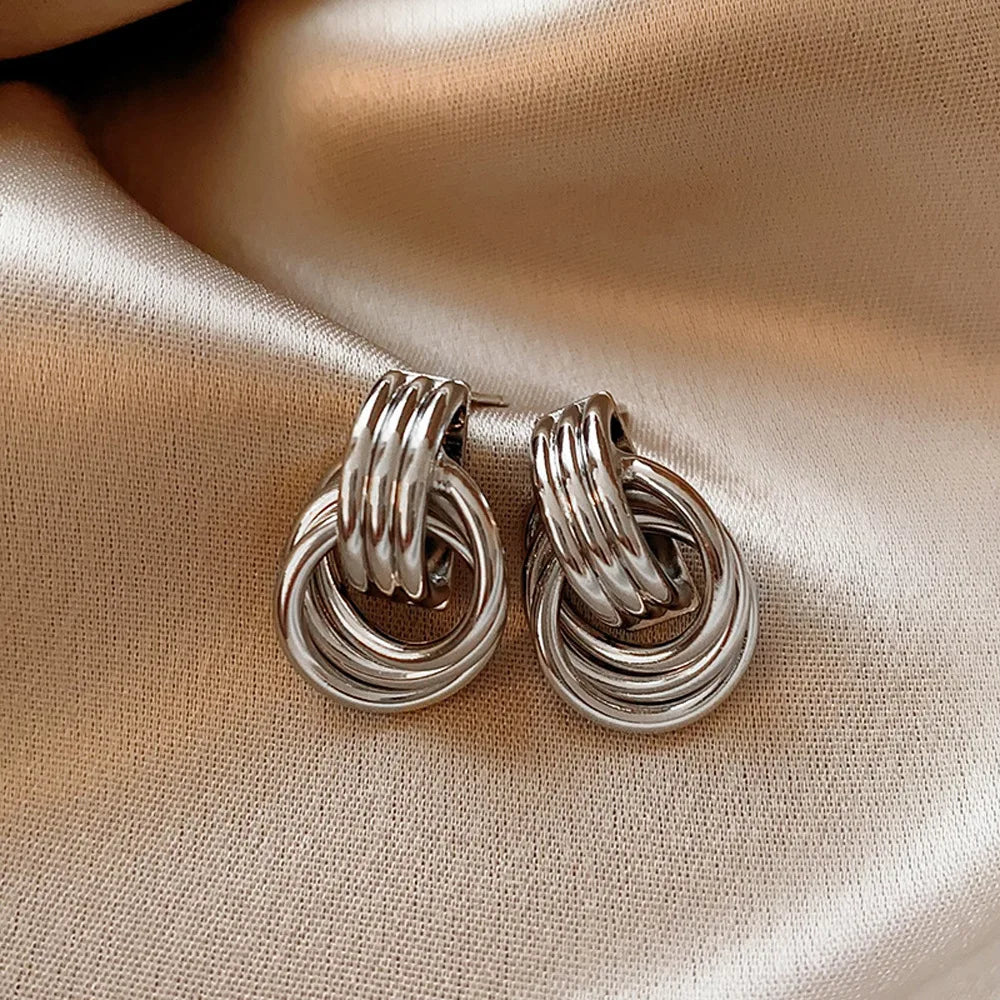Three-Layer Textured Intersecting Knot Earring