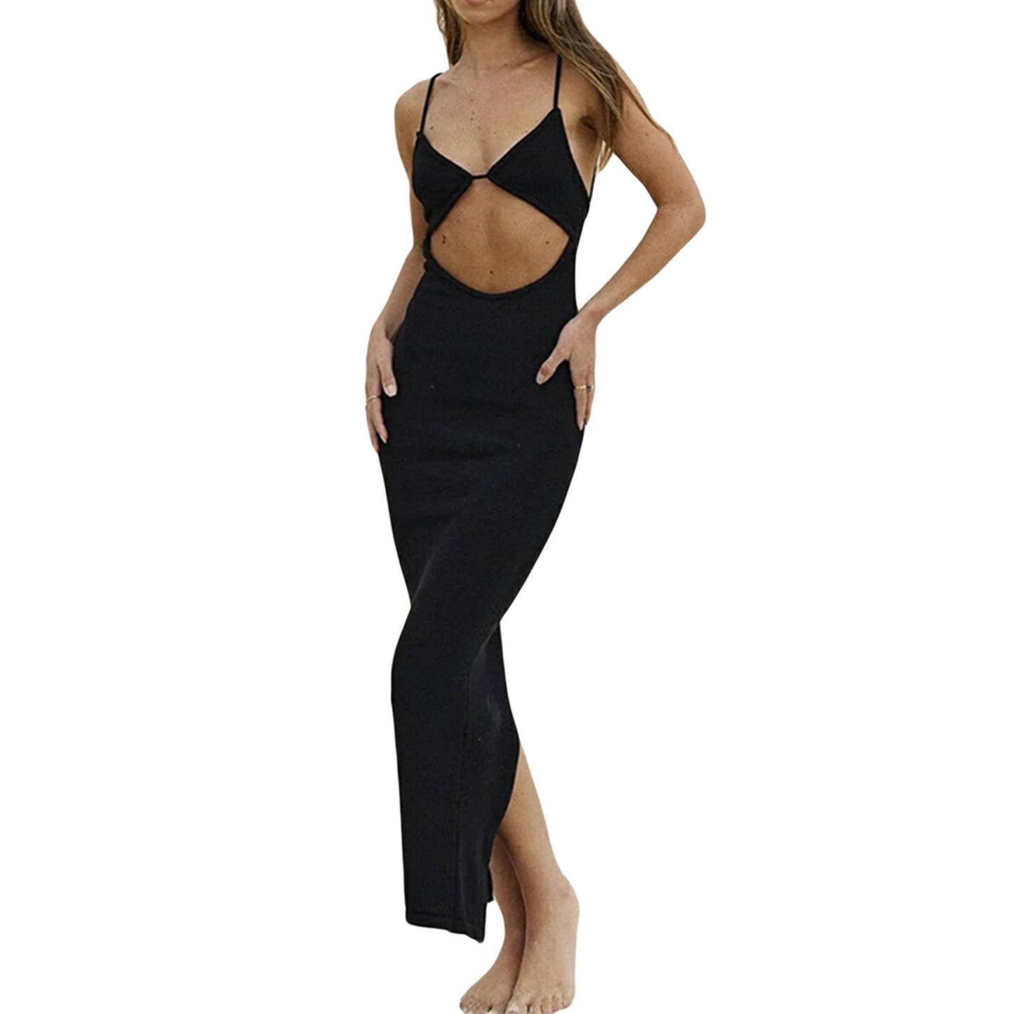 Women Sleeveless V-Neck Cutout Bodycon Dress High Street Elegant Party Vestidos Suspender Backless Bodycon Long Dresses