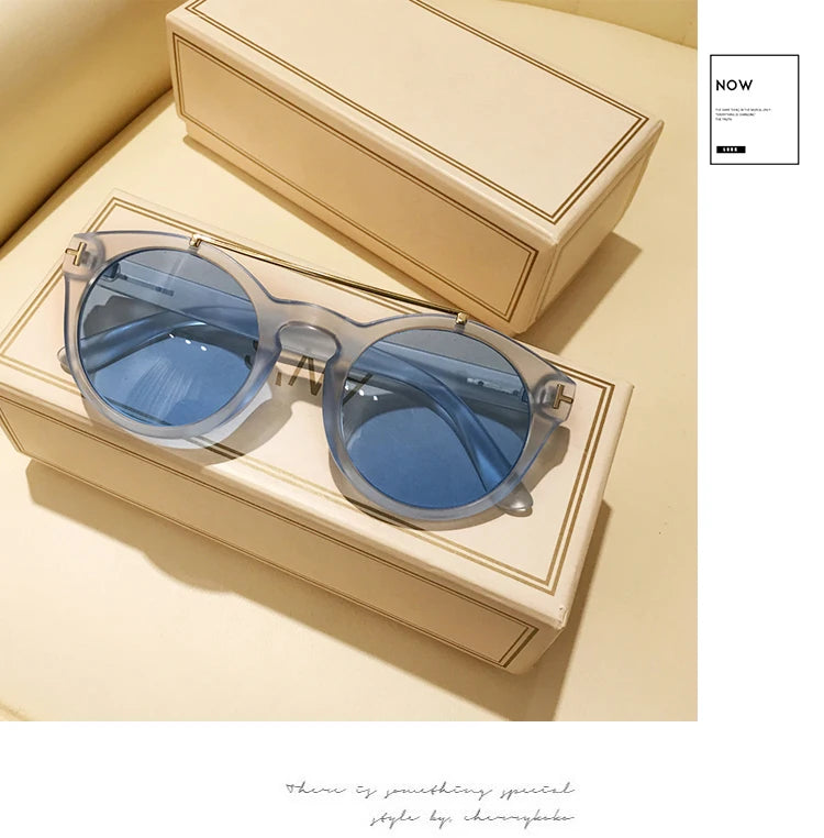 Trendy Retro Round Rivet Sunglasses Women 2025 Brand Double Bridge Shade Eyewear Colorful Lens Gray Yellow Frame Men Sun Glasses