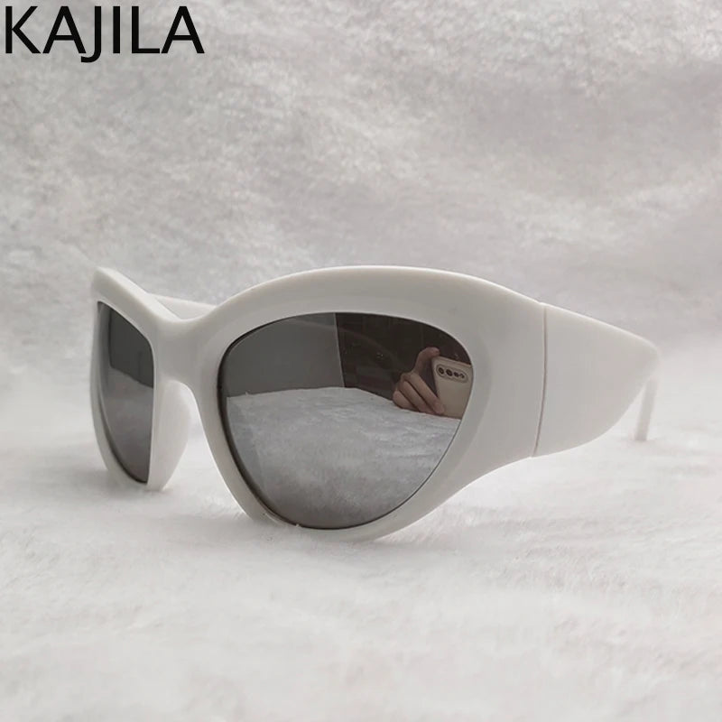 Cyber Y2K Punk Sport Cat Eye Sunglasses Women 2025 Luxury Brand Retro 2000's Wrap Around Sun Glasses Lady UV400 Eyewear Shades