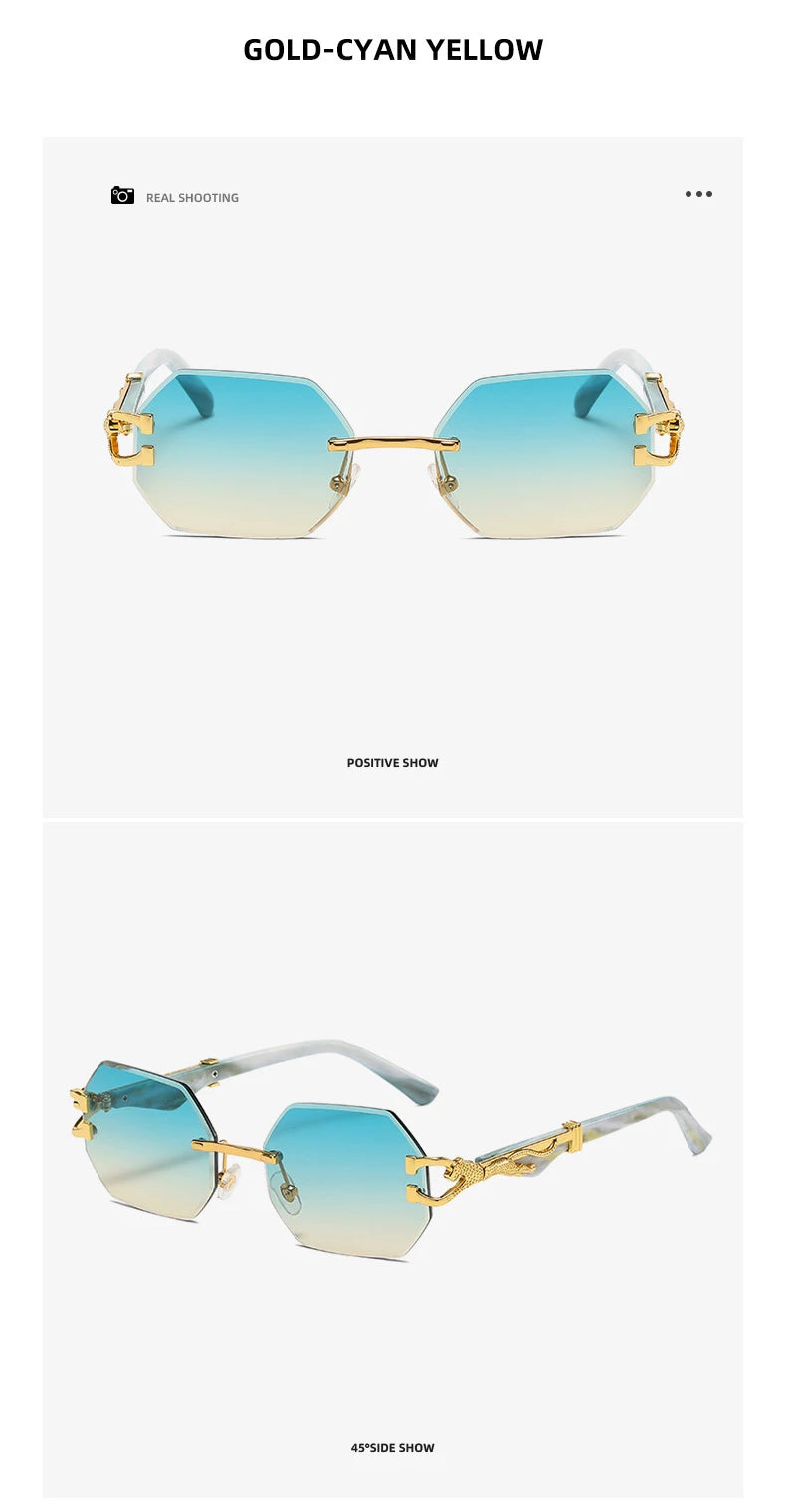 Small Frame Hexagon Rimless Sunglasses Men Retro Frameless Sun Glasses for Women 2025 Luxury Brand Square Eyewear UV400 Shades