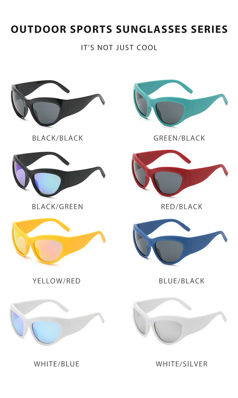 Cyber Y2K Punk Sport Cat Eye Sunglasses Women 2025 Luxury Brand Retro 2000's Wrap Around Sun Glasses Lady UV400 Eyewear Shades