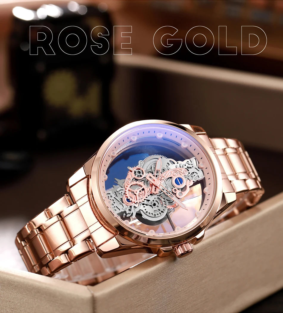 TPW Hot Trendy Fashion Wholesale Men Golden Skeleton Automatic Quartz Wrist Watches Luxury 2024
