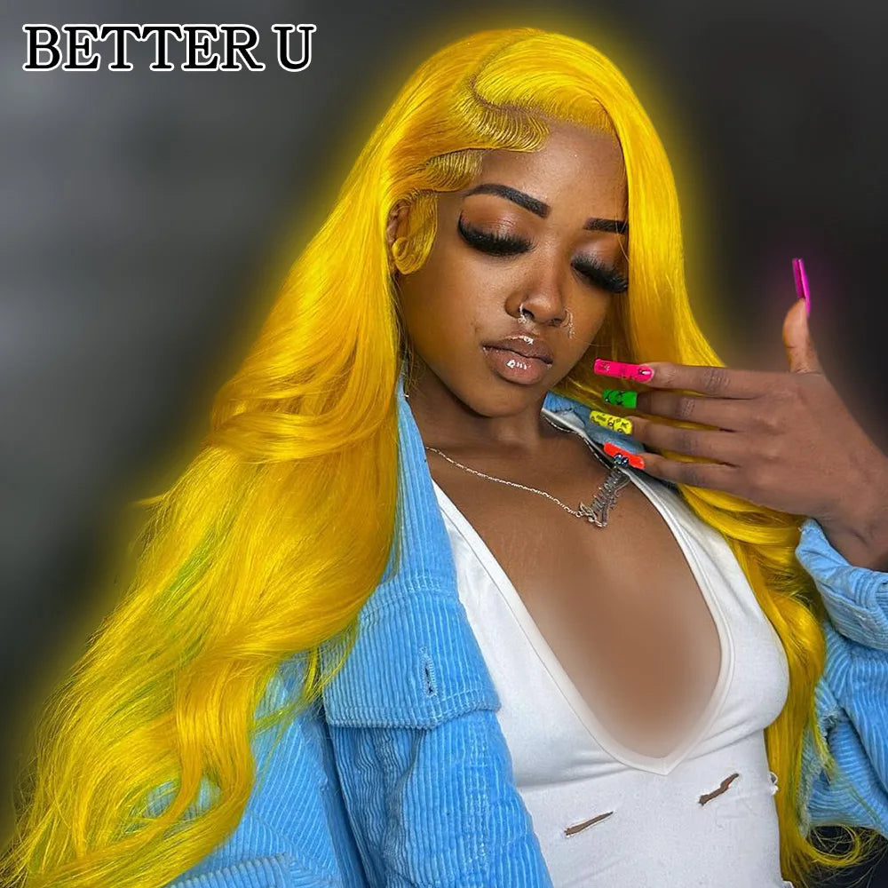 Yellow Colored Wig 13x4 Lace Front Human Hair Wigs Bright Lemon Yellow Body Wave Wig Transparent Lace Wigs For Women Human Hair