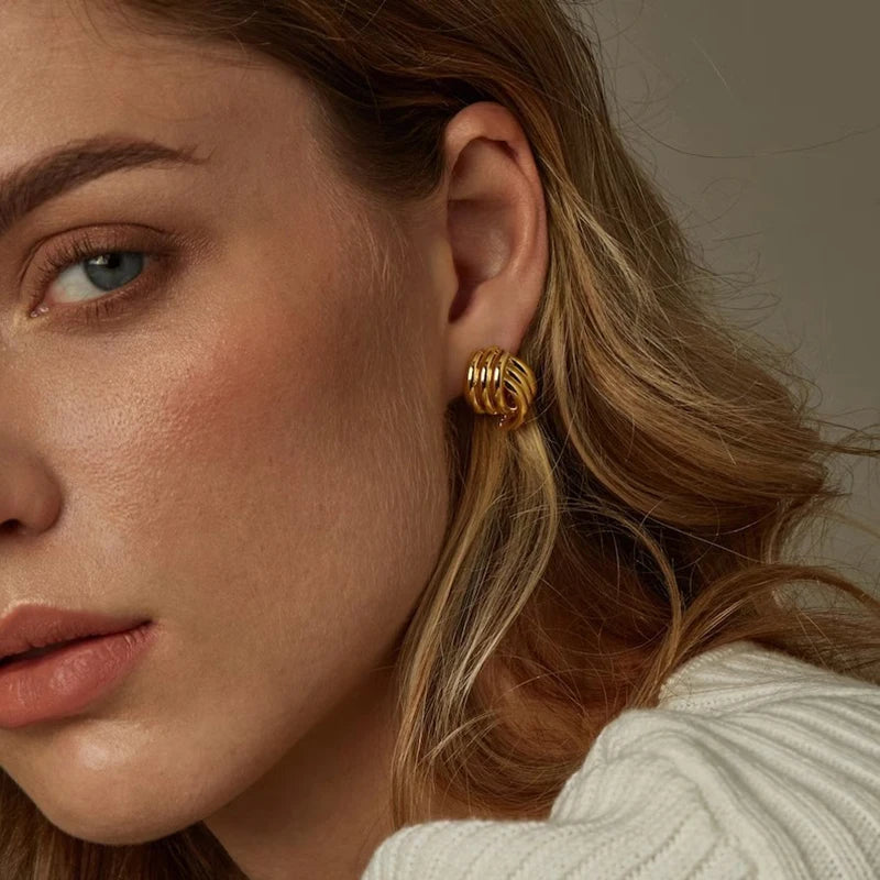 Three-Layer Textured Intersecting Knot Earring
