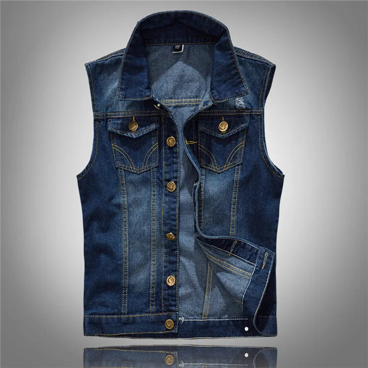 2025 Men's Fashion Jeans Sleeveless Jacket Vest Male Black Blue Denim Jeans Vest Man Cowboy Outdoors Waistcoat Mens Jacket Vest