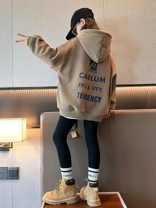 2025 girls clothes autumn winter sweatshirt bear t-shirt hooded + stretch pants leggings teens children set 8 9 10 11 12 year