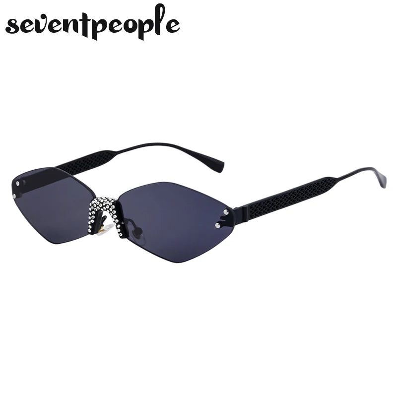 Small Metal Frame Hexagon Rimless Sunglasses Women 2025 Luxury Brand Design Polygon Sun Glasses For Ladies Retro Eyewear Shades