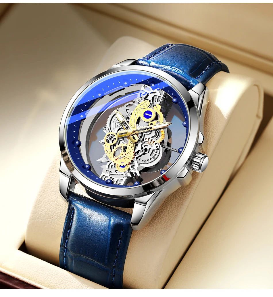 TPW Hot Trendy Fashion Wholesale Men Golden Skeleton Automatic Quartz Wrist Watches Luxury 2024