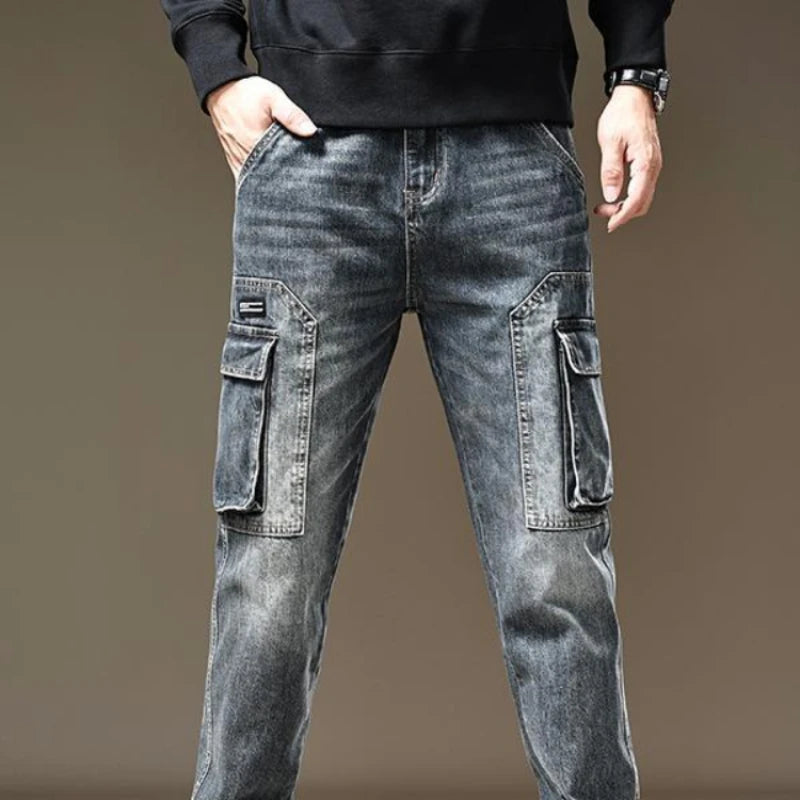 Jeans for Men Straight Male Cowboy Pants with Pockets Trousers Cargo Regular Aesthetic New in Stacked Korean Fashion Trend 2024