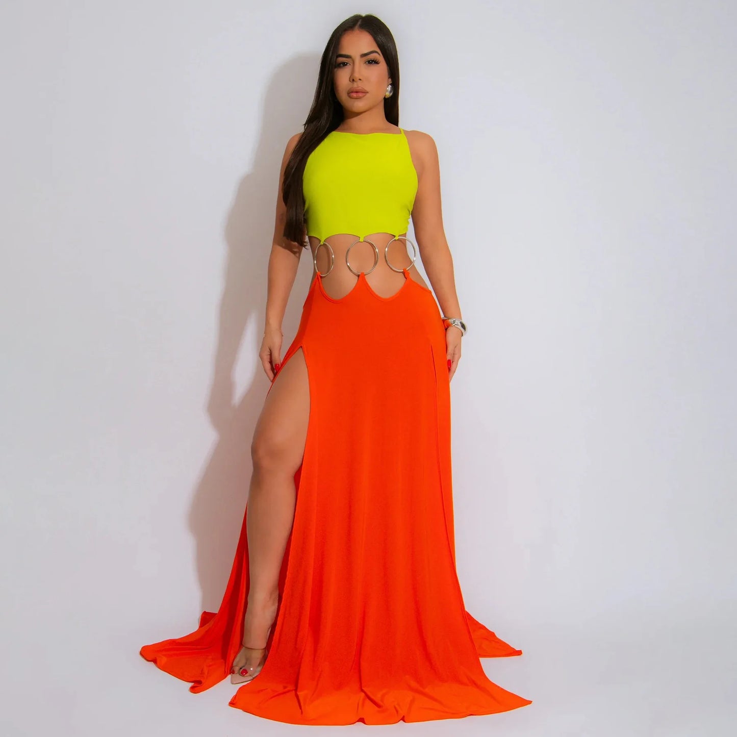CM.YAYA Women Strap Backless Big Swing Split Maxi Long Dress 2025 Hollow Out Birthday Sexy Club Party Evening Dresses Vestidos