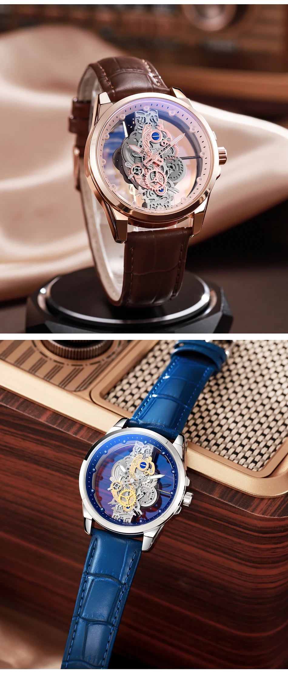 TPW Hot Trendy Fashion Wholesale Men Golden Skeleton Automatic Quartz Wrist Watches Luxury 2024
