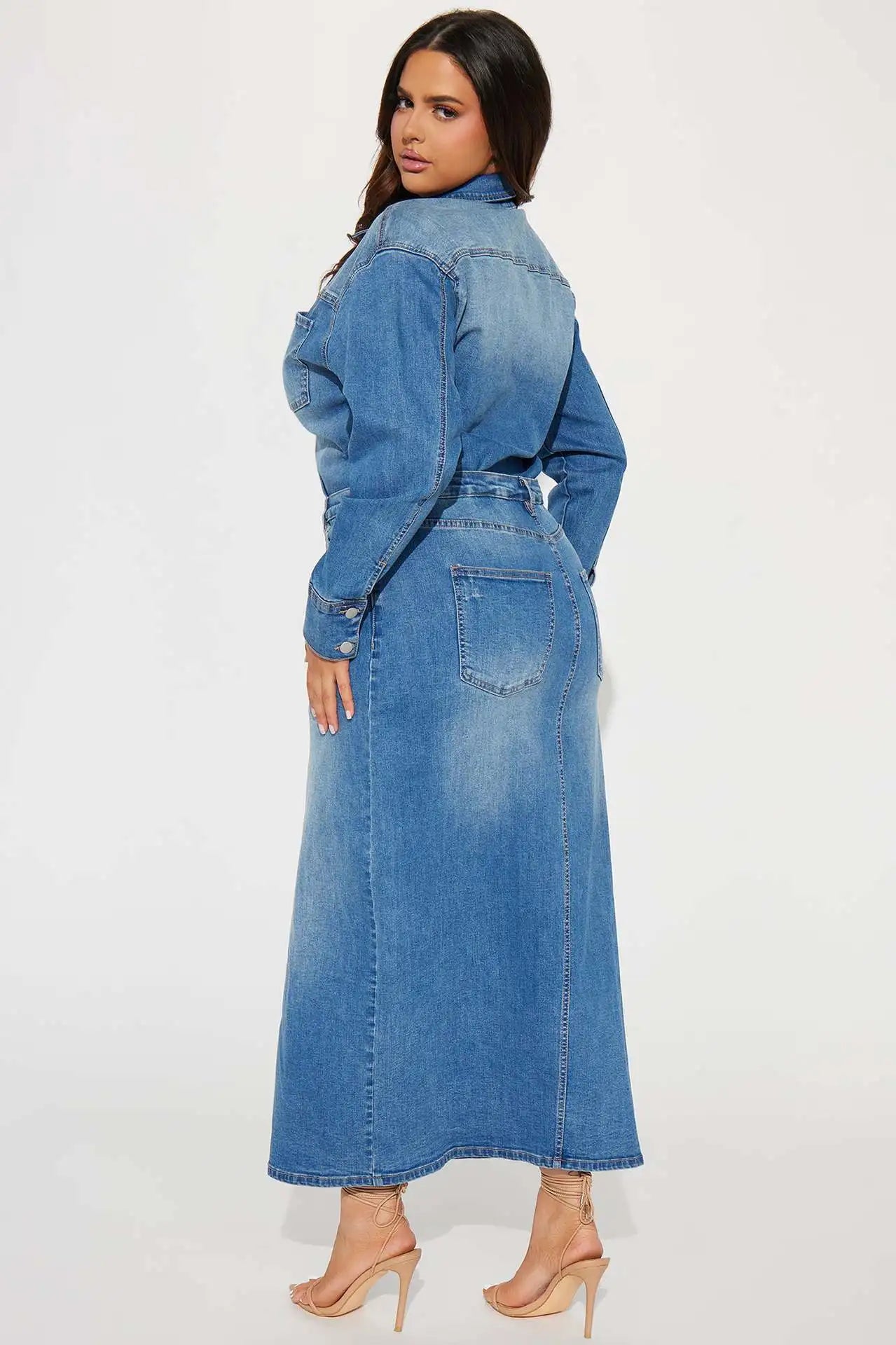 Spring Sexy Split Maxi Dress Fashion Lady Club Streetwear Jean Dress