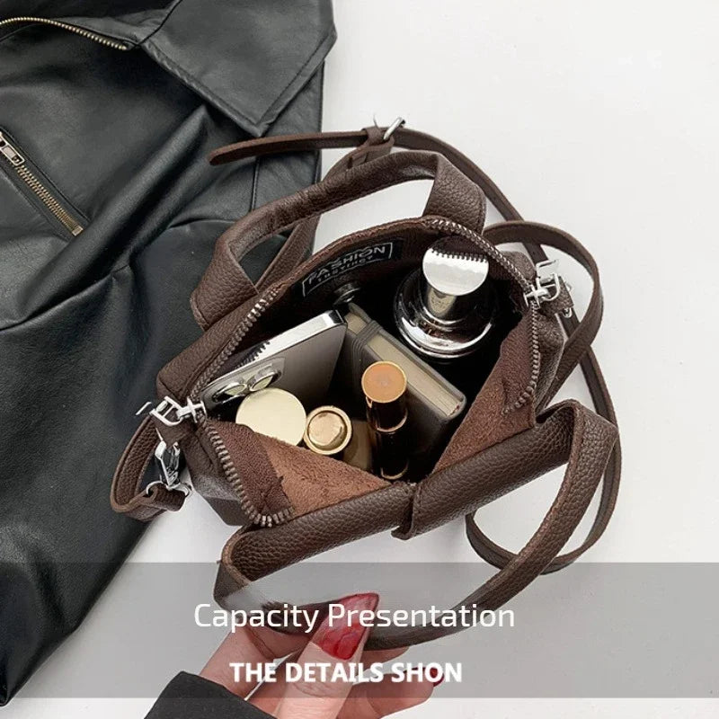 PU Square Compact Zipper Shoulder and Crossbody Bags for Women