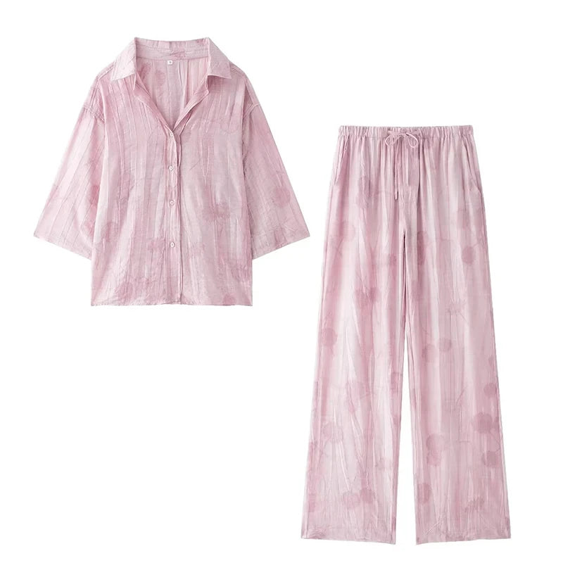 Women's Jacquard Shirt and Pants Set Casual Chic