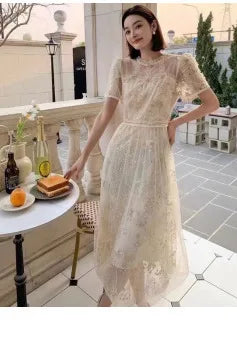 JAMERARY Women Dress Summer Runway Cut Out Double Layer Ruffles Embroidery Elastic Waist Short Party Vestidos Holiday Beach Wear