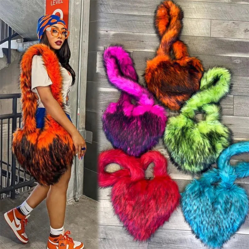 Fluffy Plush Heart Shaped Women bags
