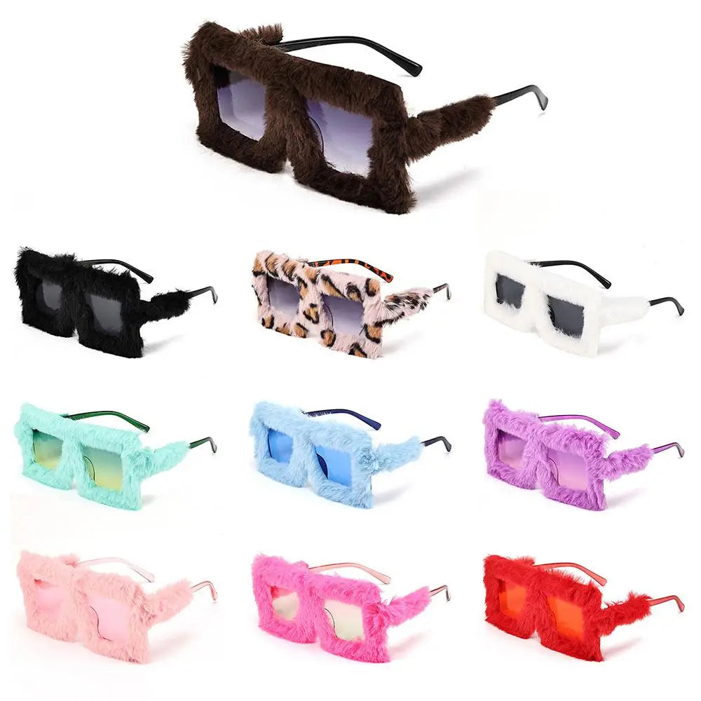 Oversized Square Women Sunglasses New Fashion Furrry Frame Gradient Shades Eyewear Retro Brand Design Winter Sun Glasses 2025