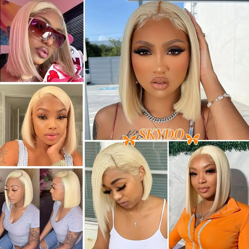 Mint Green Bob Wig Human Hair 200% Density 13x4 Transparent Straight Lace Front Wigs Pre Plucked with Baby Hair for Black Women