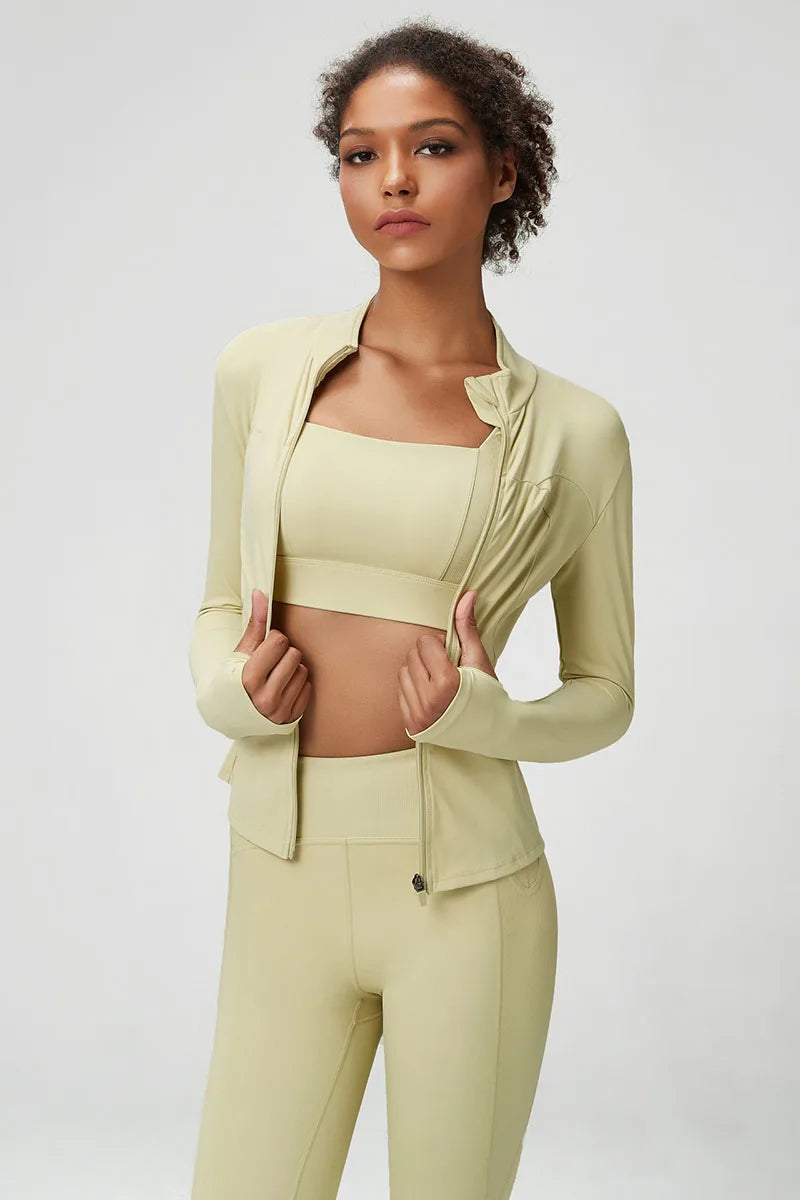 2/3 Pieces Fitness Yoga Set Women Solid Color Stretch Athletic Suit Sexy Bra Zipper Jacket High Waist Leggings Female Sportswear
