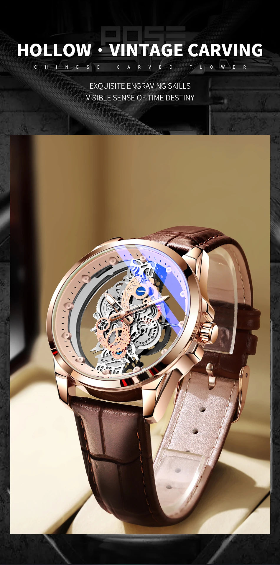 TPW Hot Trendy Fashion Wholesale Men Golden Skeleton Automatic Quartz Wrist Watches Luxury 2024
