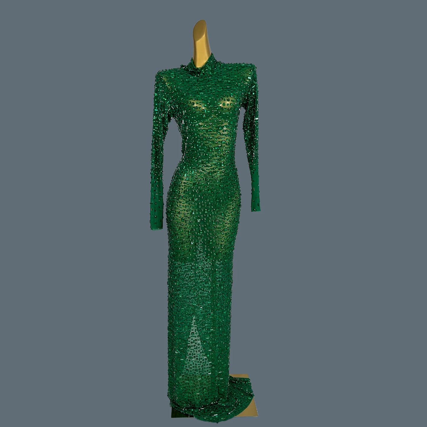 Stunning Evening Gown Long Dress Birthday Celebrate Luxurious Costume Sparkly Big Rhinestone Dancer Flashing Party Dress Gesebei