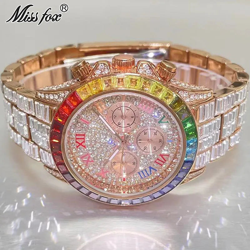 Top Luxury Iced Rainbow Watch Jewelry