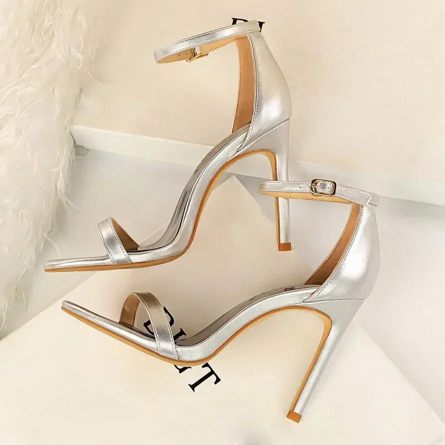 Women Sexy Club 10cm High Heels Stripper Gladiator Holiday Sandals Lady Daily Ankle Strappy Red Khaki Nightclub Dress Sandles