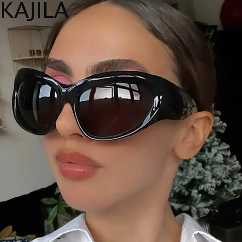 Cyber Y2K Punk Sport Cat Eye Sunglasses Women 2025 Luxury Brand Retro 2000's Wrap Around Sun Glasses Lady UV400 Eyewear Shades