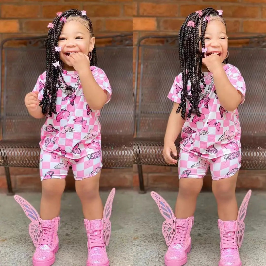 Baby Girl Summer Clothing Sets Short Sleeve Tops+Rainbow Color Shorts Kids Casual Clothes Children's Girls 2pcs Outfits 8Y