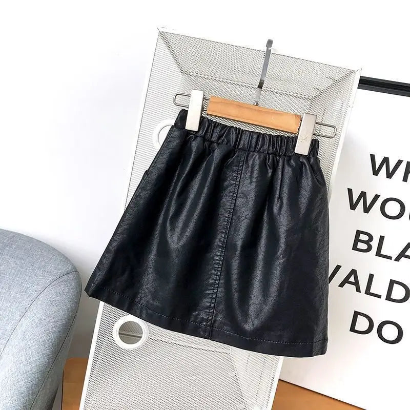 2025 new spring autumn Girls Kids leather PU zipper skirt comfortable cute baby Clothes Children Clothing